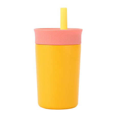 2 Pcs Yellow 12oz Insulated Tumbler with Straw - 304 Stainless Steel, BPA-Free, Leak-Proof Coffee Mug for Hot and Cold Drinks