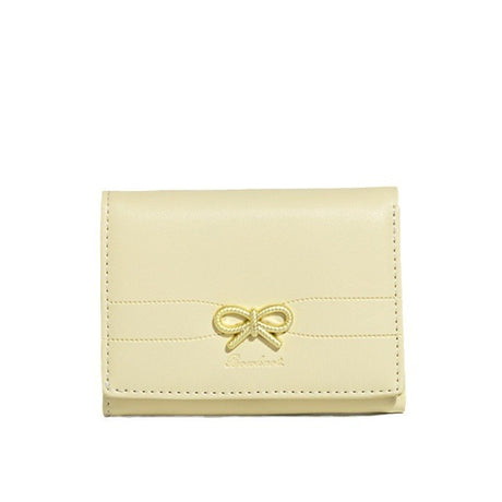 Yellow Compact Women's Bow-Accent Wallet - Fresh Minimalist PU Leather Foldable Card Holder with Multiple Slots