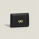 Black Compact Women's Bow-Accent Wallet - Fresh Minimalist PU Leather Foldable Card Holder with Multiple Slots