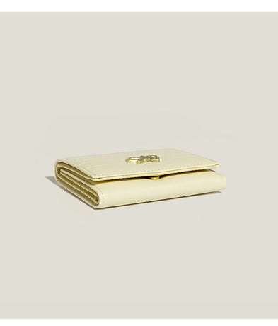Pink Compact Women's Bow-Accent Wallet - Fresh Minimalist PU Leather Foldable Card Holder with Multiple Slots