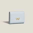 Blue Compact Women's Bow-Accent Wallet - Fresh Minimalist PU Leather Foldable Card Holder with Multiple Slots