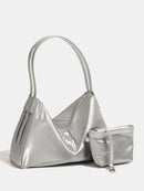 Silver Luminous Silver Nylon Underarm Shoulder Bag - Convertible Crossbody Hobo with Pouch - Lightweight & Modern