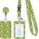 2 Pcs Yellow and Green Sunflower Patterns Retractable Badge Reel & ID Card Holder Set with Lanyard - Durable ABS Plastic