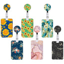 2 Pcs Yellow and Green Sunflower Patterns Retractable Badge Reel & ID Card Holder Set with Lanyard - Durable ABS Plastic