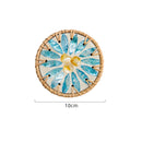 4 Pcs Beige Background With Blue flower Handcrafted Rattan Coaster with Natural Shell Inlay - Decorative & Heat Insulating Drink Mat