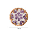 4 Pcs Beige Background With Purple flower Handcrafted Rattan Coaster with Natural Shell Inlay - Decorative & Heat Insulating Drink Mat