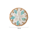 4 Pcs Beige Background With Blue and Grey flower Handcrafted Rattan Coaster with Natural Shell Inlay - Decorative & Heat Insulating Drink Mat