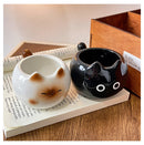 Black Adorable Ceramic Cat Mug - Cute Creative Coffee Cup with Tail Handle (210ml)