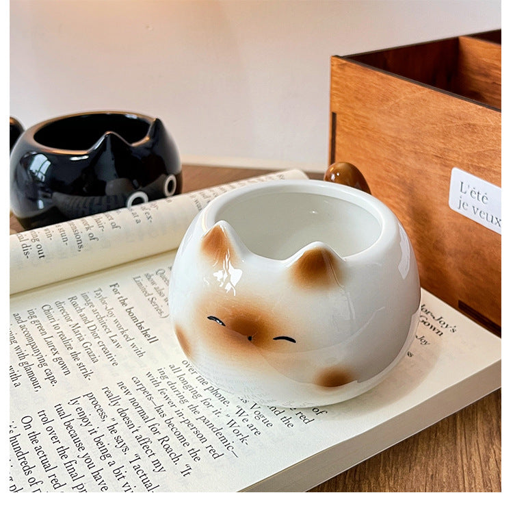 Black Adorable Ceramic Cat Mug - Cute Creative Coffee Cup with Tail Handle (210ml)