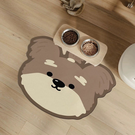 2 Pcs Style 3 Brown Puppy pattern Cartoon Pet Feeding Mat for Cats & Dogs - Absorbent Diatom Mud Splash-Proof Mat, Easy to Clean