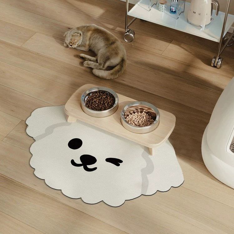 2 Pcs Style 5 Beige Puppy pattern Cartoon Pet Feeding Mat for Cats & Dogs - Absorbent Diatom Mud Splash-Proof Mat, Easy to Clean