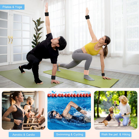 Black Adjustable Silicone Wrist & Ankle Weights - 2lb Pair (900g) | Comfortable Fitness Resistance Bands for Workout, Running, Training