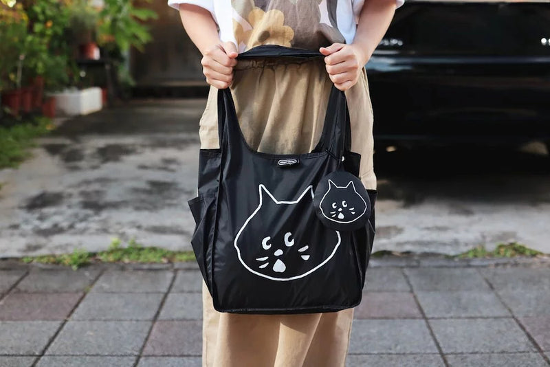 Dark Blue Foldable Waterproof Shopping Tote Bag Set - Large Capacity Lightweight Reusable Grocery Bag with Matching Pouch