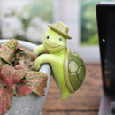 2 Pcs Green Cute Resin Turtle Pot Hanger - Garden Planter Pal Figurine Decoration