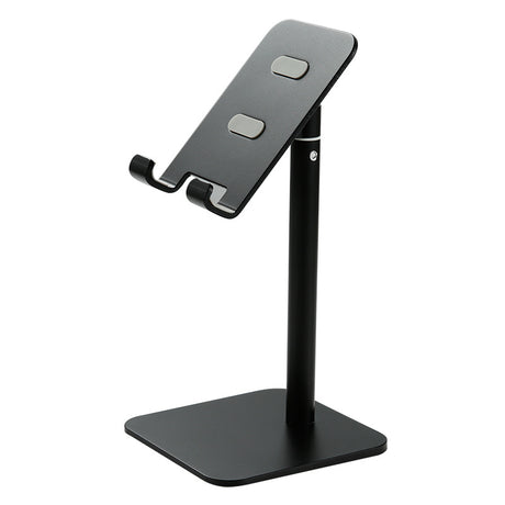 Black Adjustable Aluminum Alloy Phone and Tablet Stand - Telescopic Desktop Holder for Live Streaming and Hands-Free Use