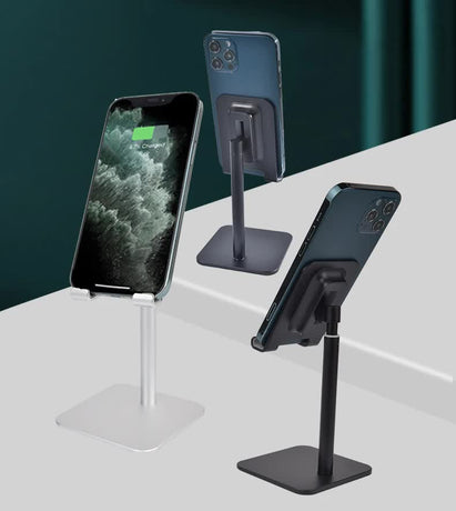 Black Adjustable Aluminum Alloy Phone and Tablet Stand - Telescopic Desktop Holder for Live Streaming and Hands-Free Use