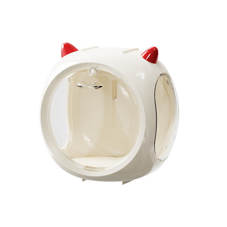 Beige And Red Horn Acrylic Blind Box Display Case - Transparent Dustproof Storage for Figures and Collectibles(The model is a shooting prop and is not included)