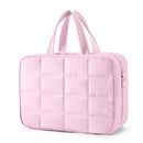 Size M Pink Quilted Hanging Toiletry Bag with Jewelry Organizer - Travel Cosmetic Case(28*12*20)