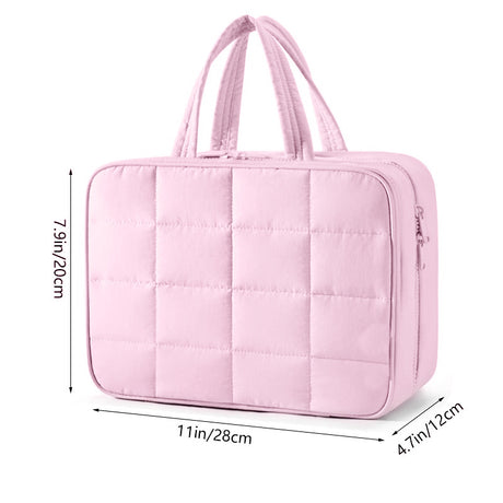 Size M Black Quilted Hanging Toiletry Bag with Jewelry Organizer - Travel Cosmetic Case(28*12*20)