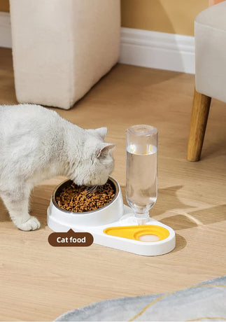 Green And Yellow Pet Bowl Set with Automatic Gravity Water Dispenser - Stainless Steel & PP Feeder Station
