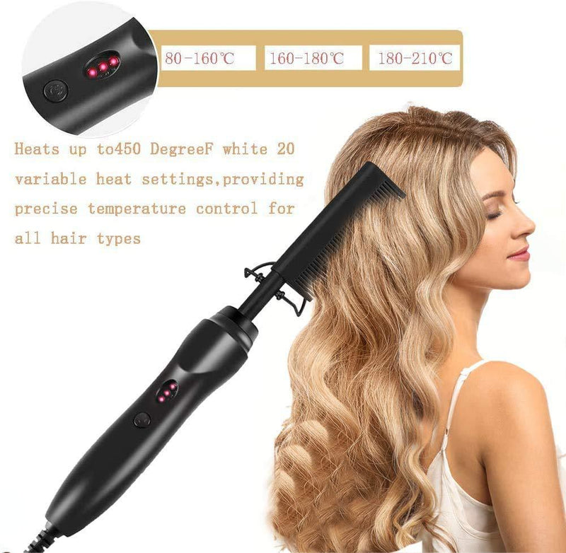 Black Electric Hot Comb Hair Straightener - Fast Heating Styling Tool with 3 Temp Settings & Anti-Scald Guard