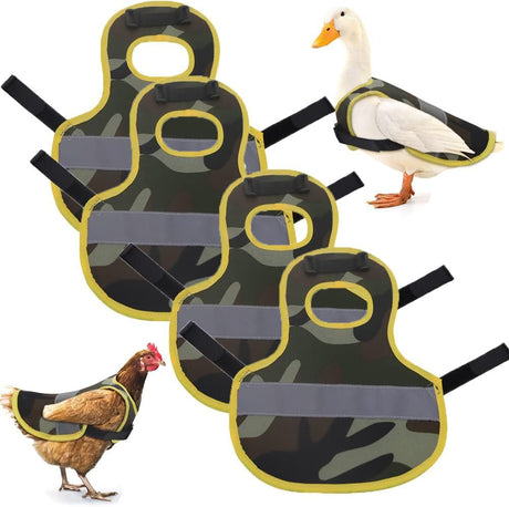 4 Pcs Camouflage Green High Visibility Chicken & Duck Safety Vest - Reflective Poultry Jacket