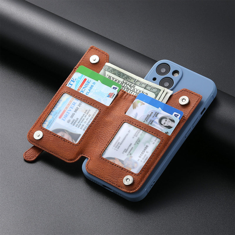 2 Pcs Blue Multifunction Stick-On Phone Wallet - PU Leather Card Holder with Zipper & Flip Cover
