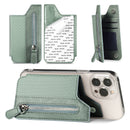 2 Pcs Green Multifunction Stick-On Phone Wallet - PU Leather Card Holder with Zipper & Flip Cover