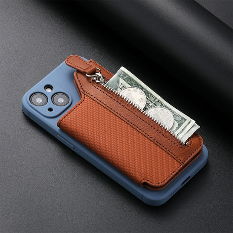 2 Pcs Khaki Multifunction Stick-On Phone Wallet - PU Leather Card Holder with Zipper & Flip Cover