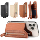 2 Pcs Brown Multifunction Stick-On Phone Wallet - PU Leather Card Holder with Zipper & Flip Cover