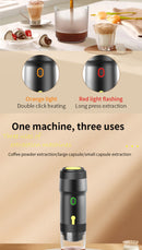 Black 3-in-1 Portable Electric Espresso Maker - Rechargeable Travel Coffee Machine for Capsules & Ground Coffee