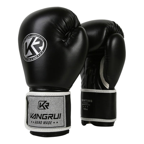 Black And Silver Durable 8oz PU Leather Boxing Gloves - Padded & Ventilated for Training