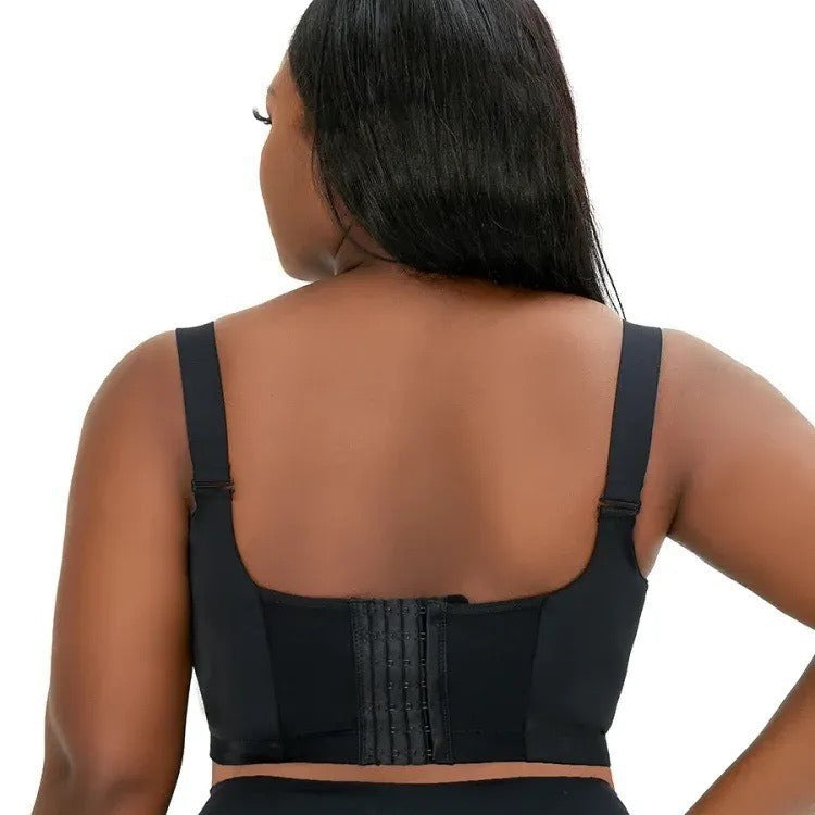 36/80E Black Plus-Size Seamless Underwire Bra - Lift & Support Deep V Sports Back Design