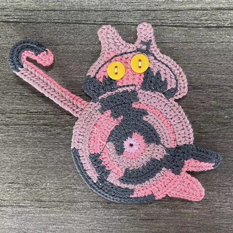 Multicolor Cat Butt Coasters 3-Piece Set - Cute Knitted Drink Coasters for Cat Lovers