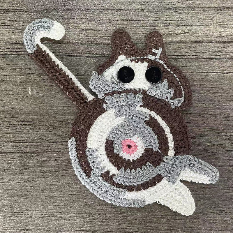 Grey-white-brown Cat Butt Coasters 3-Piece Set - Cute Knitted Drink Coasters for Cat Lovers