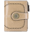 Khaki (64 grain) Women's Short Leather Wallet - European Style Waxed Leather Coin Purse with Zipper Card Holder in Red
