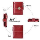 Navy Blue (Plain) Women's Short Leather Wallet - European Style Waxed Leather Coin Purse with Zipper Card Holder in Red