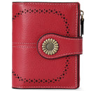 Red (Wrestling) Women's Short Leather Wallet - European Style Waxed Leather Coin Purse with Zipper Card Holder in Red