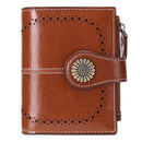 Brown (64 grain) Women's Short Leather Wallet - European Style Waxed Leather Coin Purse with Zipper Card Holder in Red