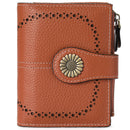 Light Brown (Wrestling) Women's Short Leather Wallet - European Style Waxed Leather Coin Purse with Zipper Card Holder in Red