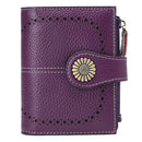 Purple (Wrestling) Women's Short Leather Wallet - European Style Waxed Leather Coin Purse with Zipper Card Holder in Red