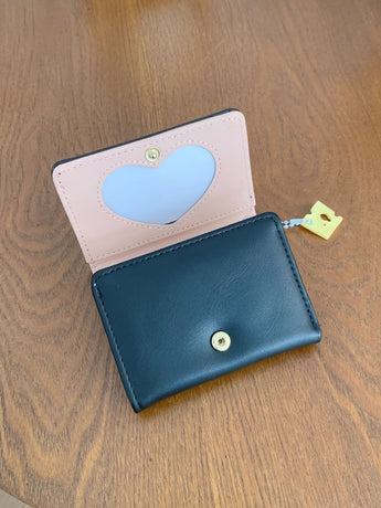 Black 2PCS Women's Compact Short Wallet - Premium Multi-Function Mini Coin Purse with Card Slots & Zip Closure