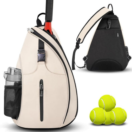 Beige Badminton Tennis Backpack - Multi-Racket Sports Bag with Shoulder Strap (Fits 2 Midsize Rackets)