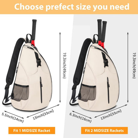 Black Badminton Tennis Backpack - Multi-Racket Sports Bag with Shoulder Strap (Fits 2 Midsize Rackets)