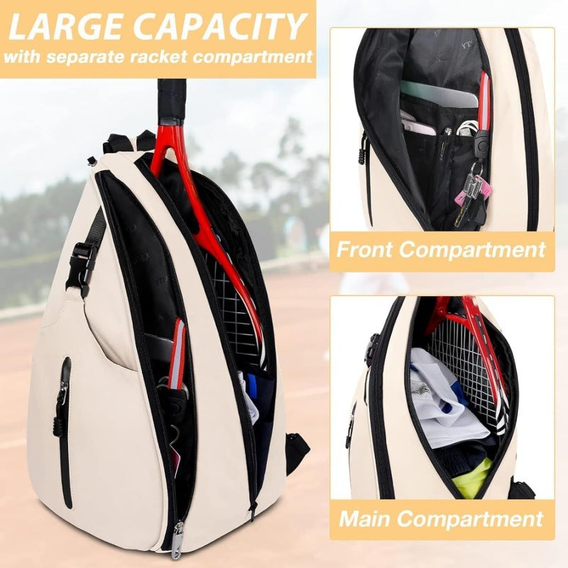 Black Badminton Tennis Backpack - Multi-Racket Sports Bag with Shoulder Strap (Fits 2 Midsize Rackets)