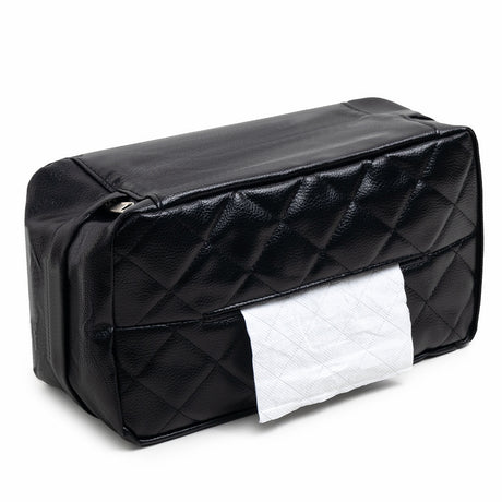 Black 2-Pack Car Tissue Box Holder Set - Universal Sun Visor & Seat Back PU Leather Organizer
