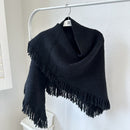 Black Elegant Knit Scarf Shawl with Tassels - Versatile Warm Wrap (65cm x 175cm)