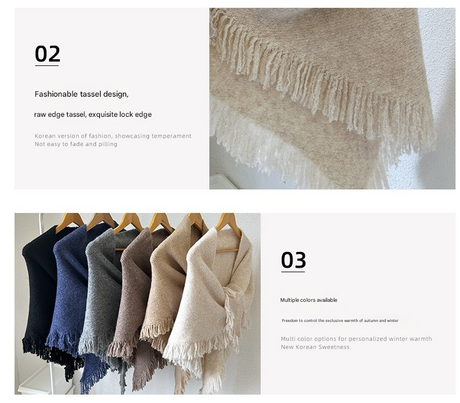 Beige Elegant Knit Scarf Shawl with Tassels - Versatile Warm Wrap (65cm x 175cm)