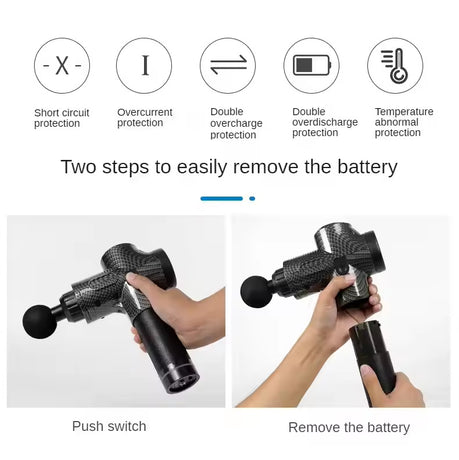 Black Deep Tissue Percussion Massage Gun - 30 Speeds, 6 Heads, Type-C Charging