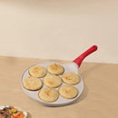 Beige Smiley + Blue Handle (Gas Model) Non-Stick Pancake Pan - 7-Hole Fun Shapes Breakfast Griddle (27cm)